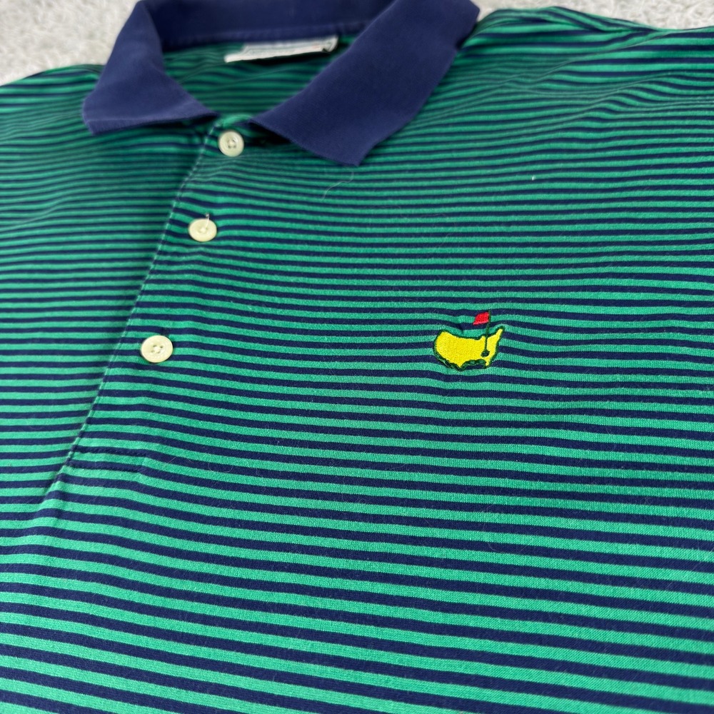 Augusta National Golf Shop Masters Polo Shirt Mens XL Green Navy Striped Cotton - Picture 3 of 8